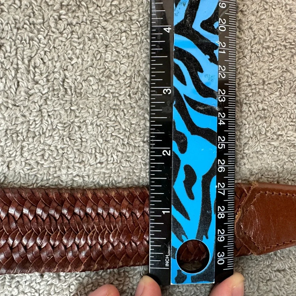 Mens Brown Woven Braided Leather Belt Size 36 Silver Buckle Casual Business
